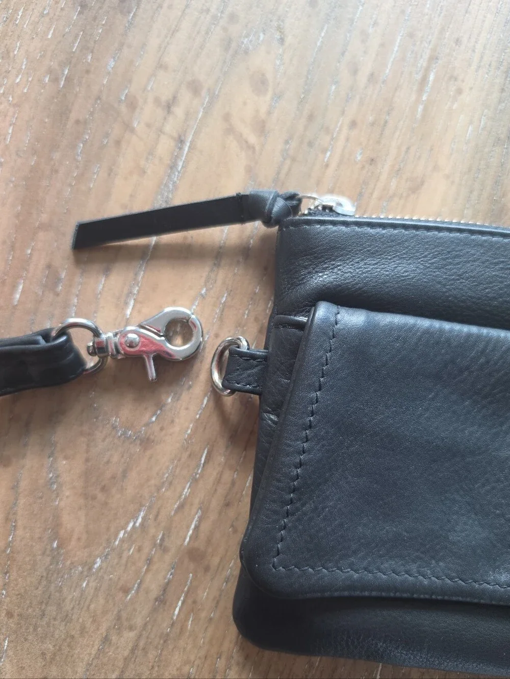 DAY & MOOD Anthropologie Denmark Black Leather Clutch Wristlet